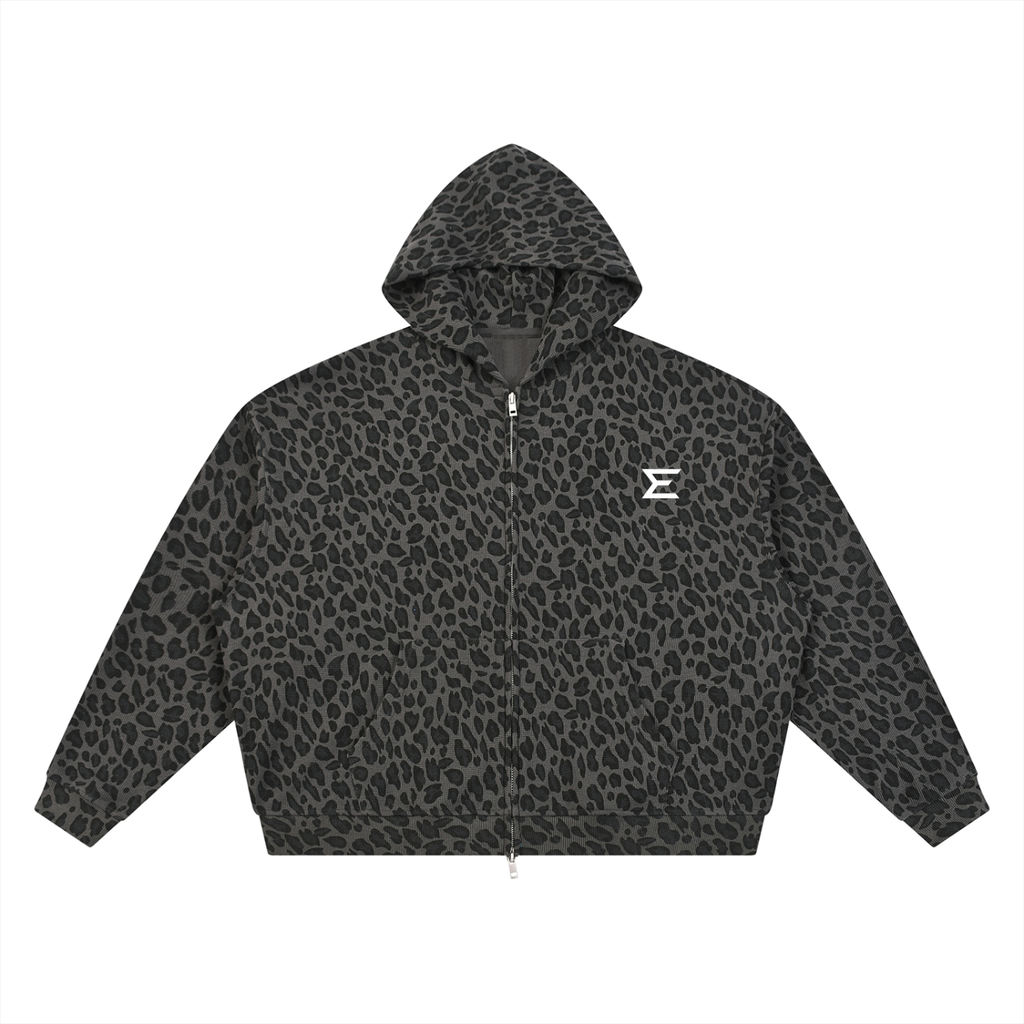 Echelon Leopard Print Waffle Full-Zip Hoodie