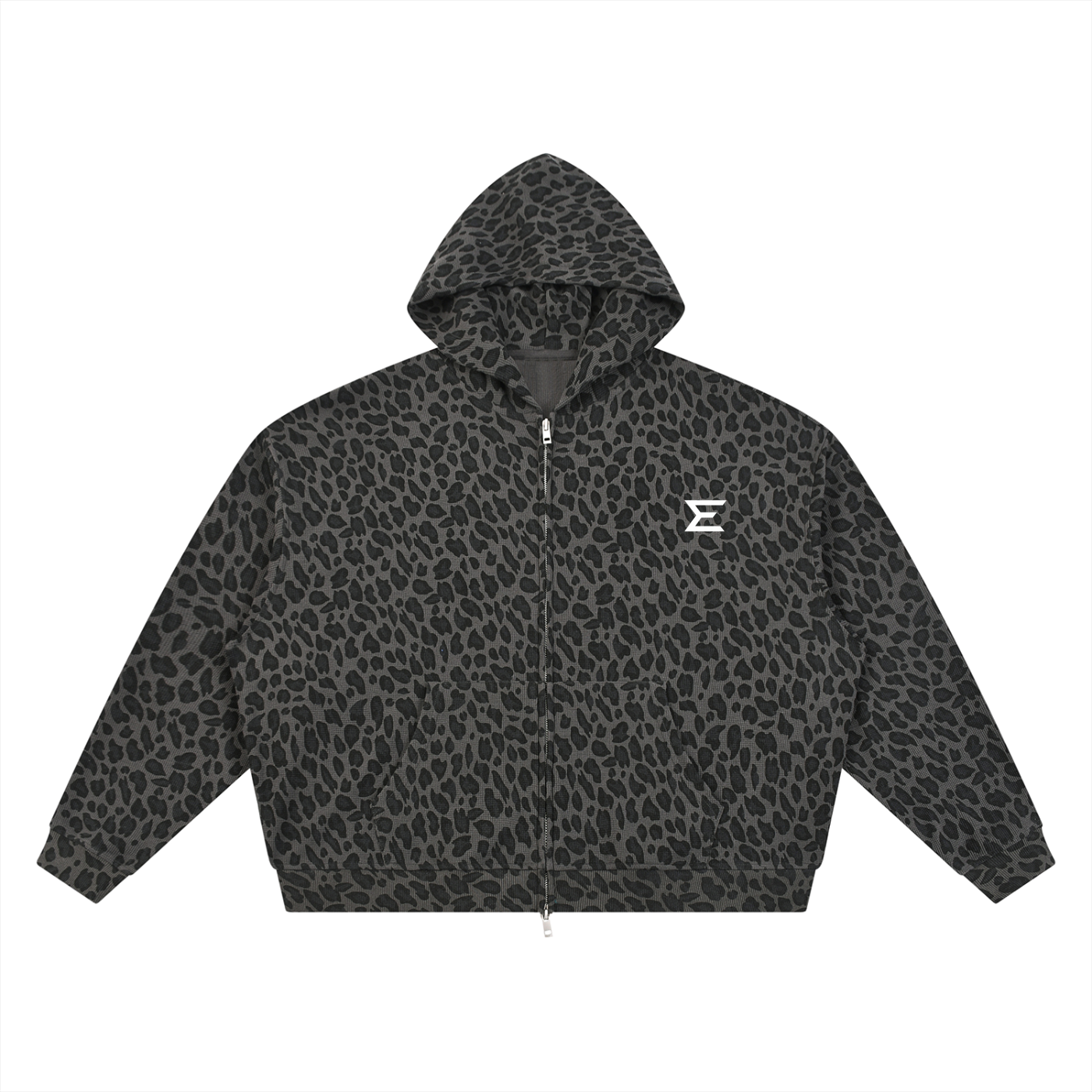 Echelon Leopard Print Waffle Full-Zip Hoodie