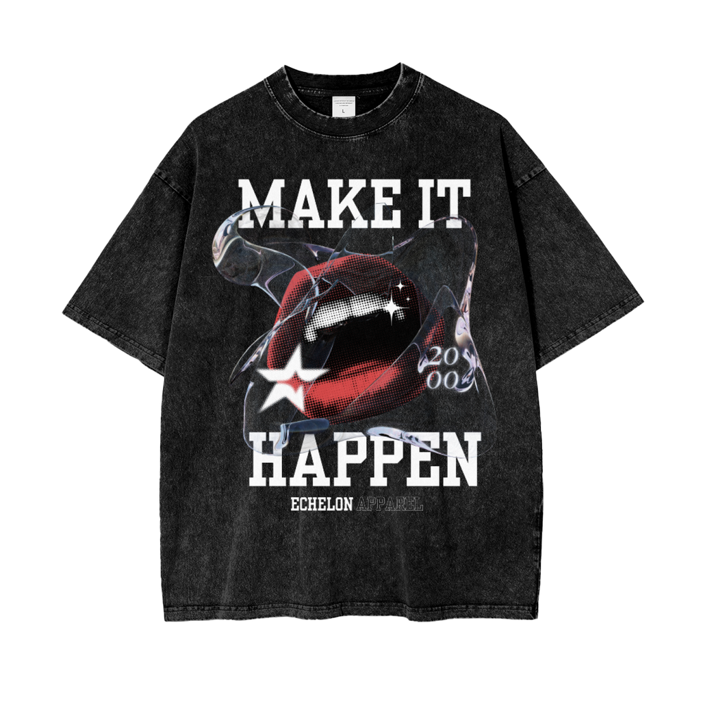 Echelon Make It Happen Acid Wash Graphic Tee in Dark Green